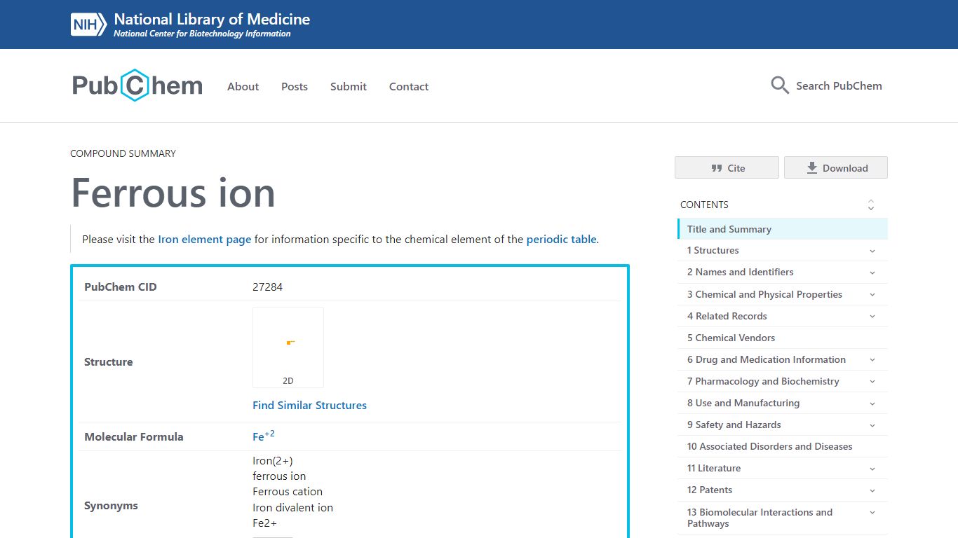 Ferrous ion | Fe+2 - PubChem